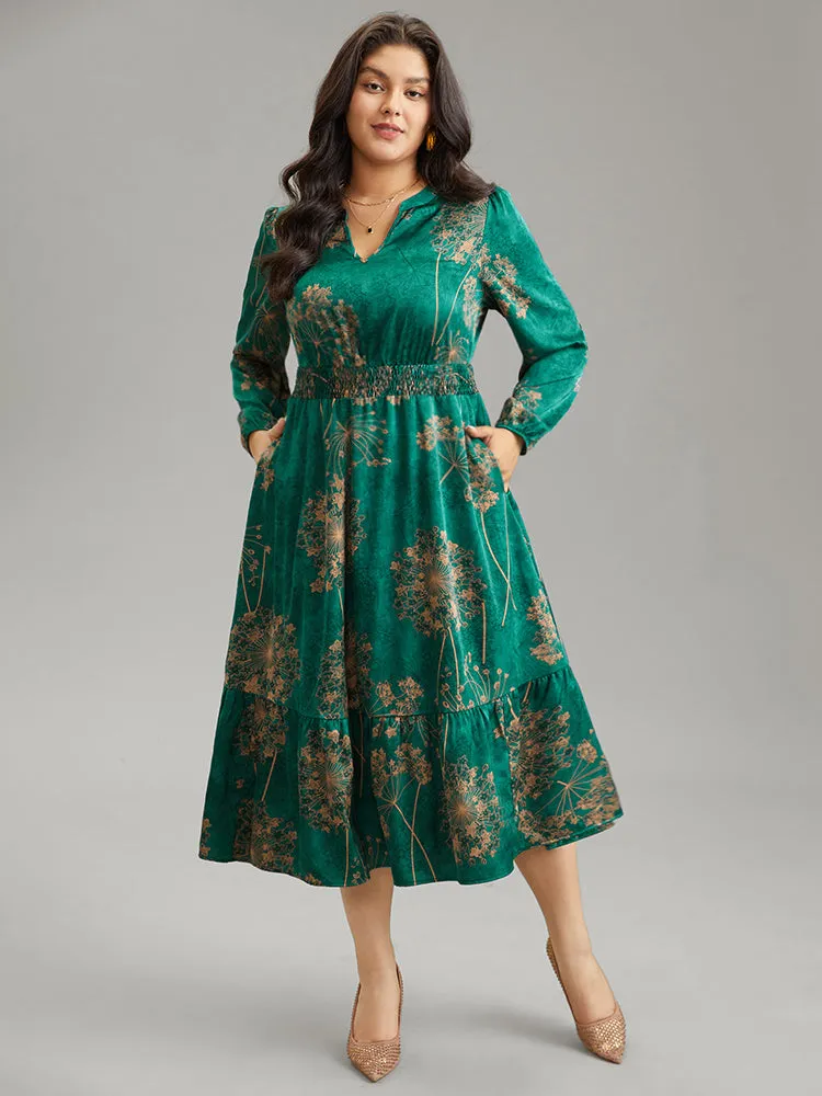 Floral Notched Pocket Shirred Layered Hem Dress sold by Bloomchic product image thumbnail 3