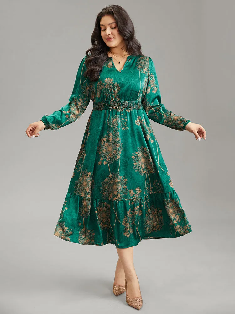 Floral Notched Pocket Shirred Layered Hem Dress sold by Bloomchic