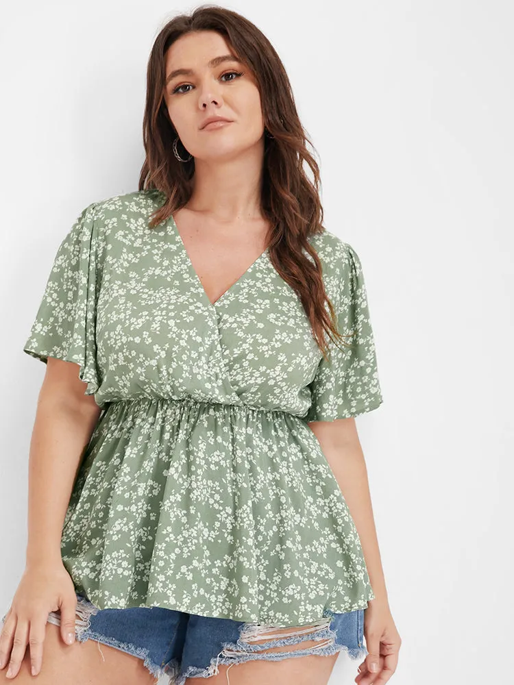 Floral Flutter Sleeve Elastic Waist Blouse sold by Bloomchic product image thumbnail 2