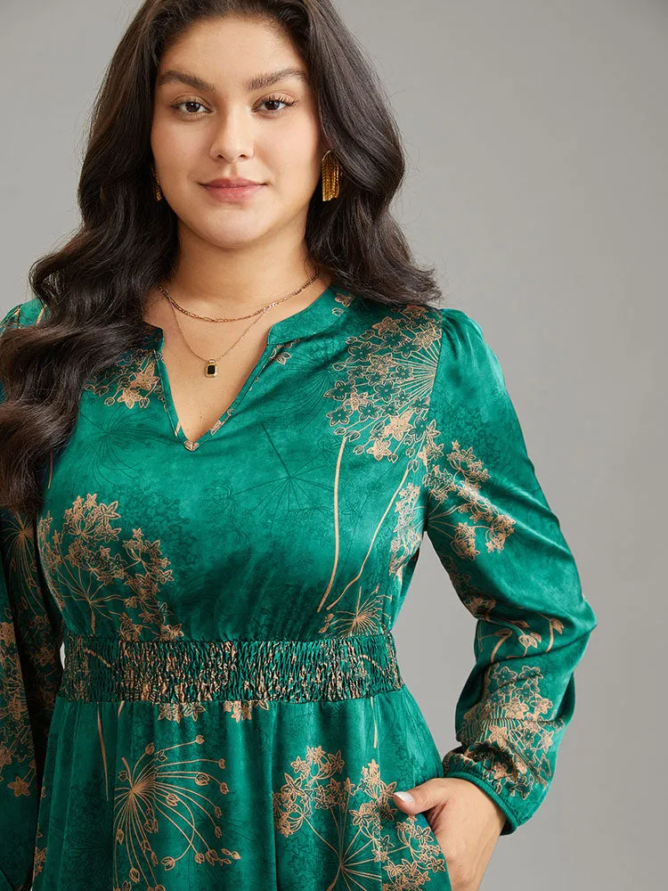 Floral Notched Pocket Shirred Layered Hem Dress sold by Bloomchic product image thumbnail 4