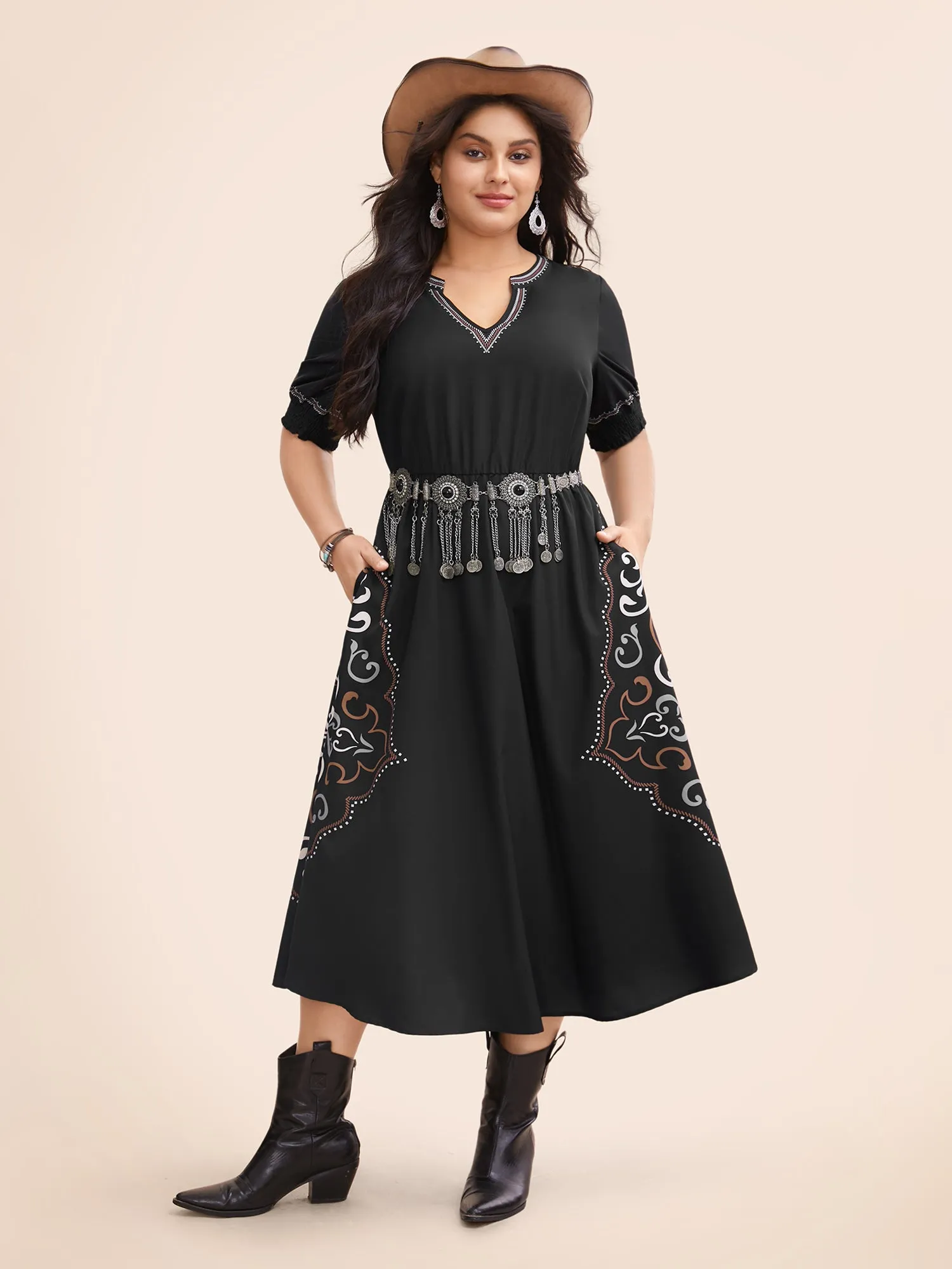 Rodeo Print Split Neck Midi Dress sold by Bloomchic product image thumbnail 2