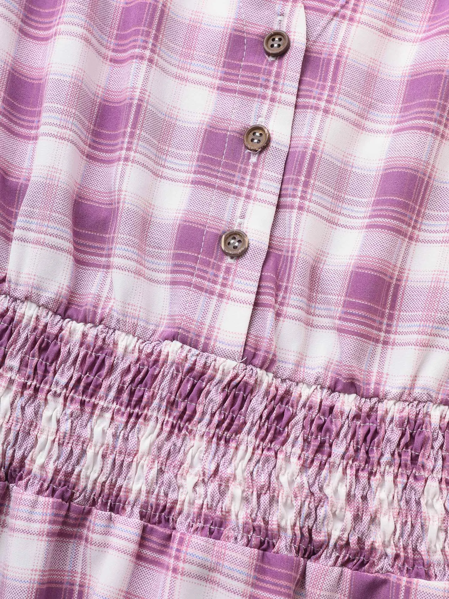 Gingham Shirred Button Up Dolman Sleeve Dress sold by Bloomchic product image thumbnail 5