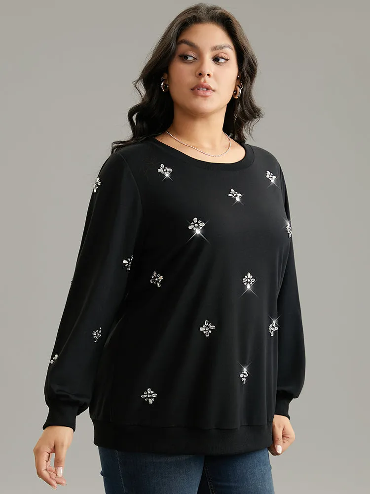 Beaded Floral Elastic Cuffs Sweatshirt sold by Bloomchic product image thumbnail 5