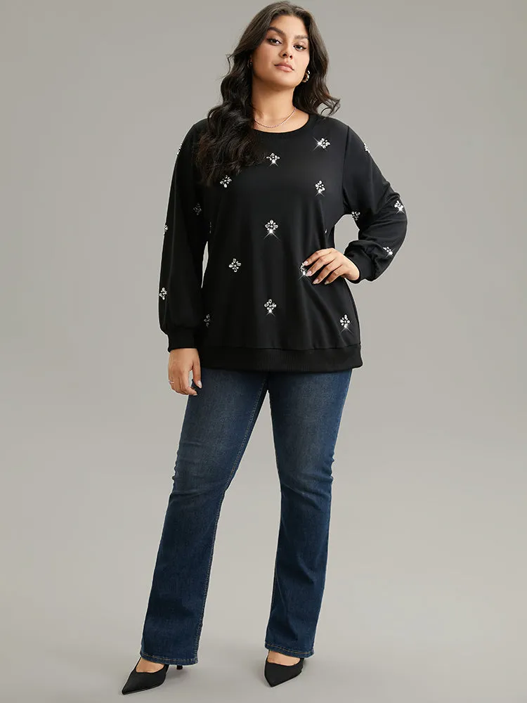 Beaded Floral Elastic Cuffs Sweatshirt sold by Bloomchic product image thumbnail 4