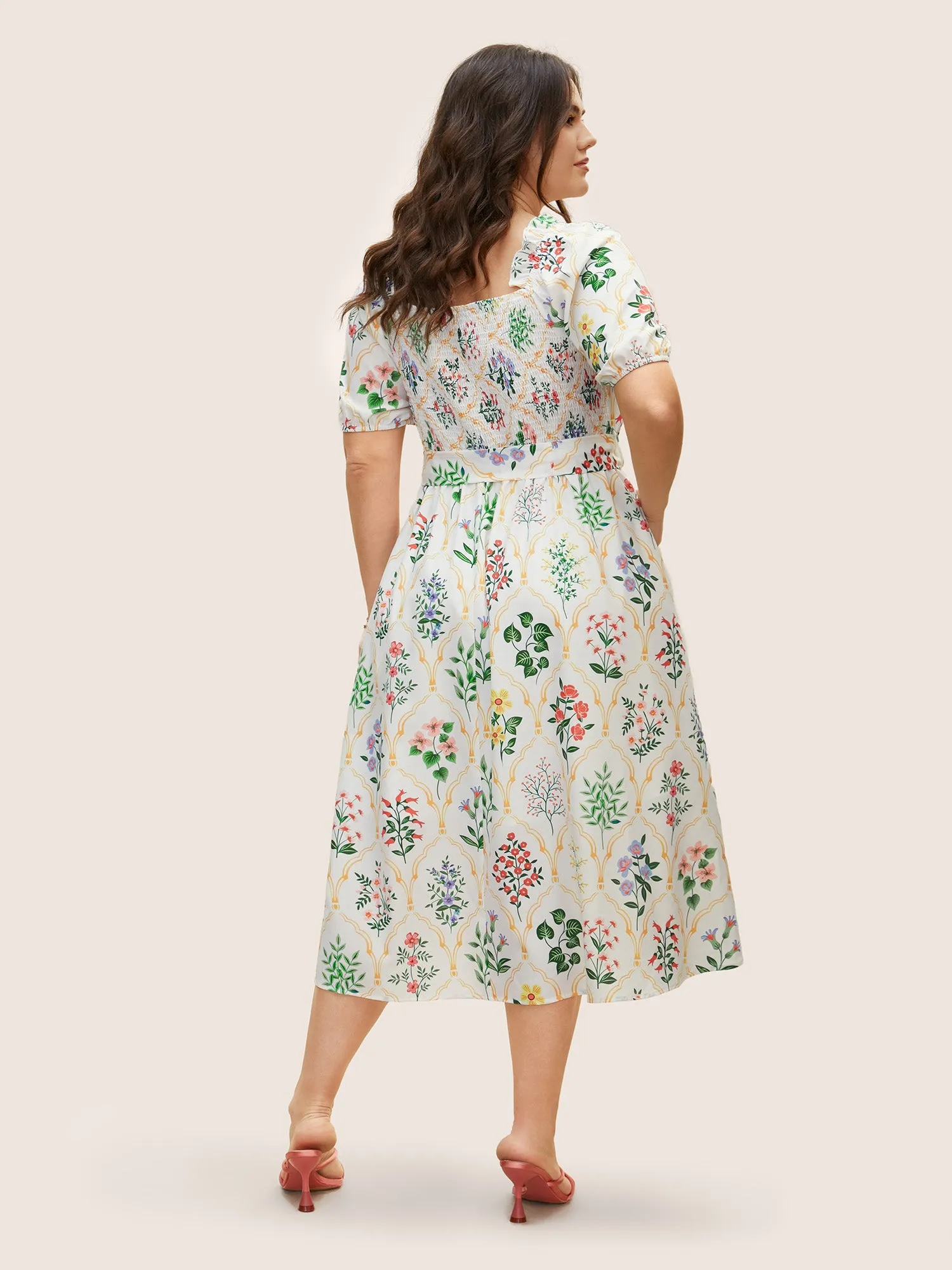 Square Neck Floral Frill Trim Gathered Dress sold by Bloomchic product image thumbnail 3