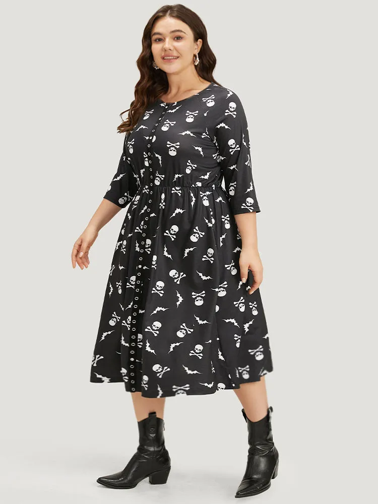 Halloween Skull Print Pocket Button Through Dress sold by Bloomchic product image thumbnail 4