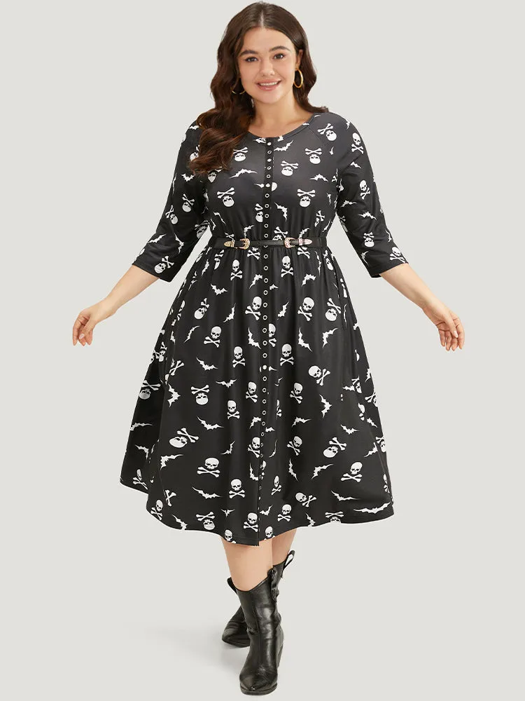 Halloween Skull Print Pocket Button Through Dress sold by Bloomchic