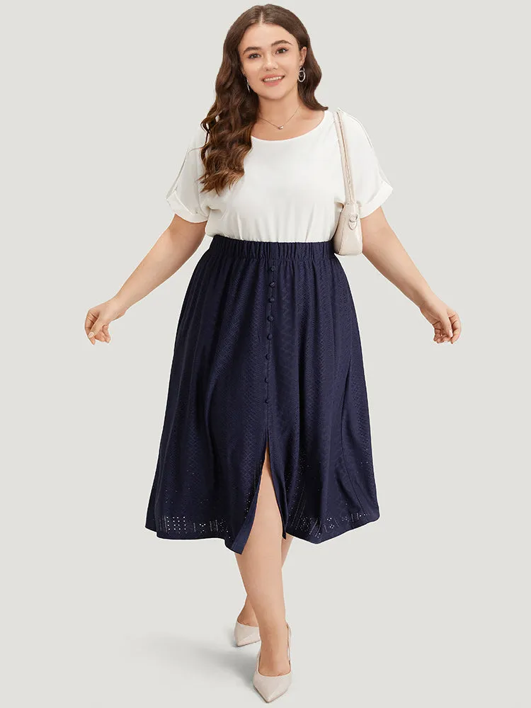 Plain Elastic Waist Split Front Cropped Skirt sold by Bloomchic product image thumbnail 3