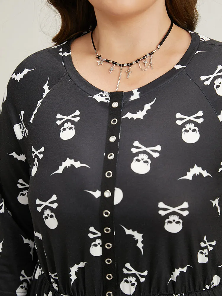 Halloween Skull Print Pocket Button Through Dress sold by Bloomchic product image thumbnail 5