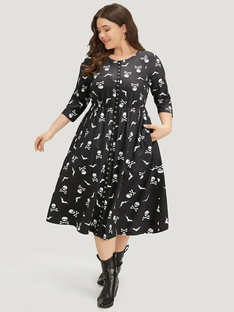 Halloween Skull Print Pocket Button Through Dress sold by Bloomchic product image thumbnail 2