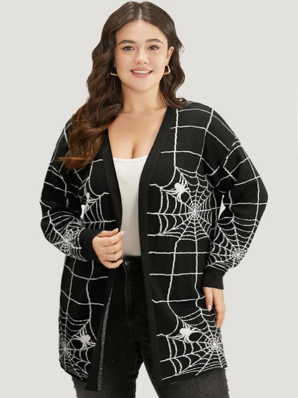 Halloween Supersoft Essentials Spider Web Print Open Front Cardigan sold by Bloomchic