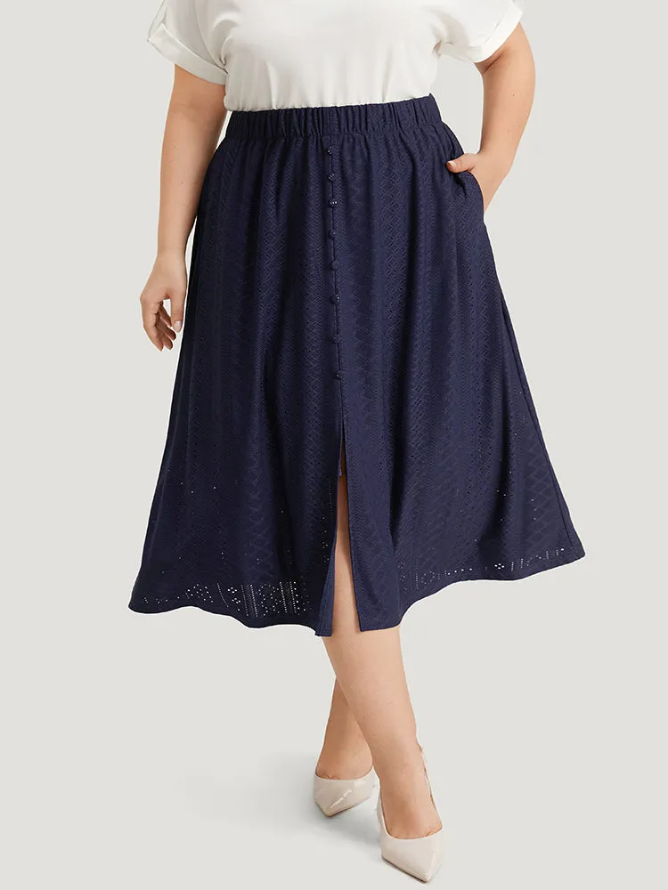 Plain Elastic Waist Split Front Cropped Skirt sold by Bloomchic