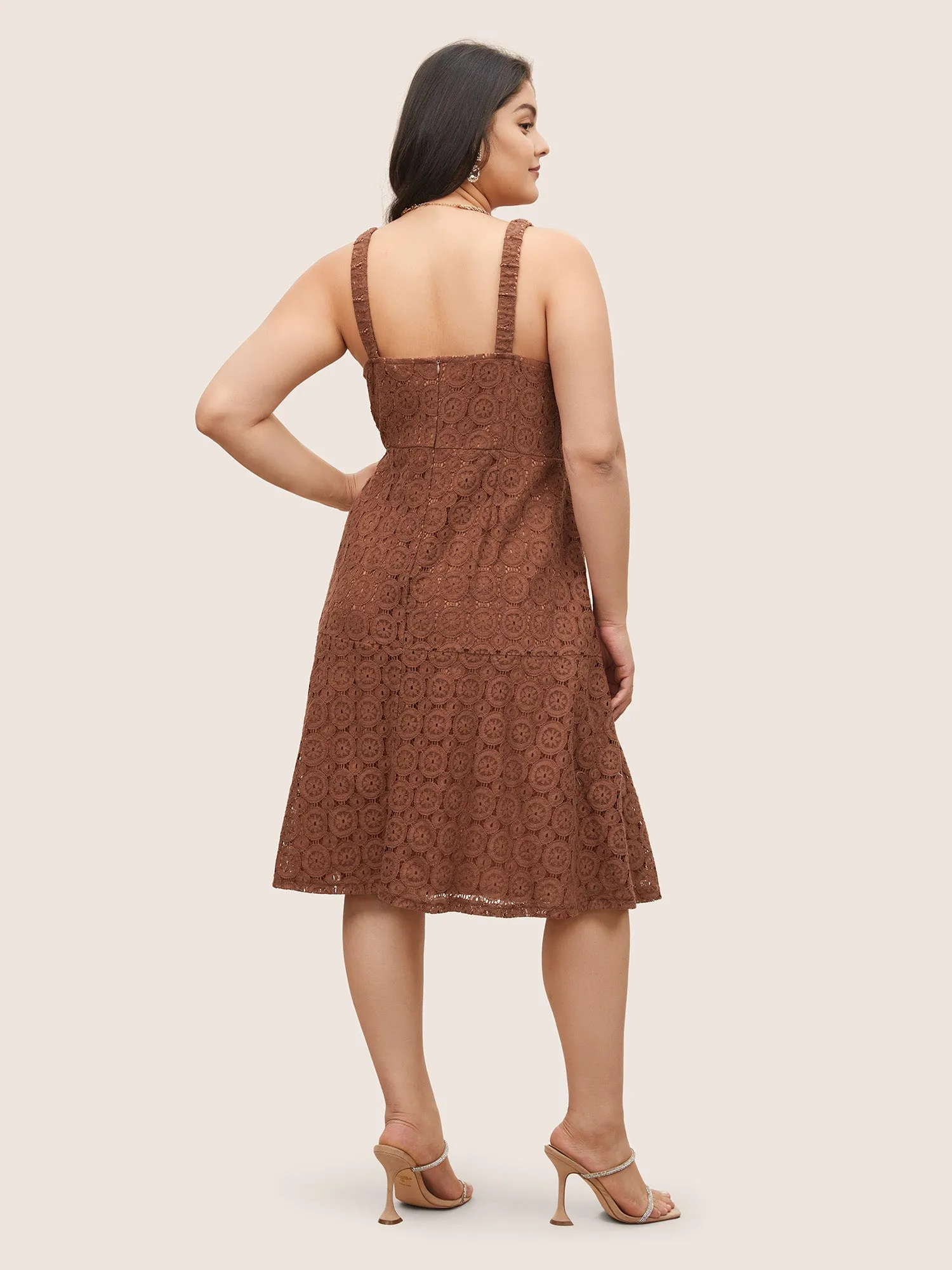 Solid Lace Geometric Hollow Out Cami Dress sold by Bloomchic product image thumbnail 4