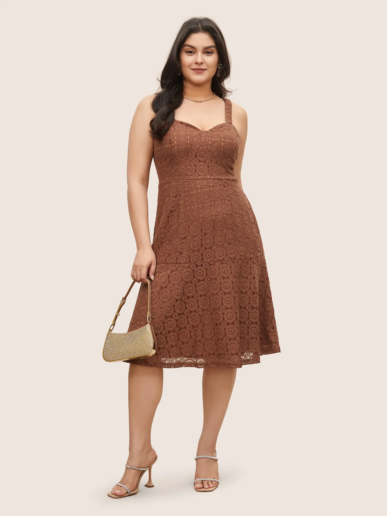 Solid Lace Geometric Hollow Out Cami Dress sold by Bloomchic