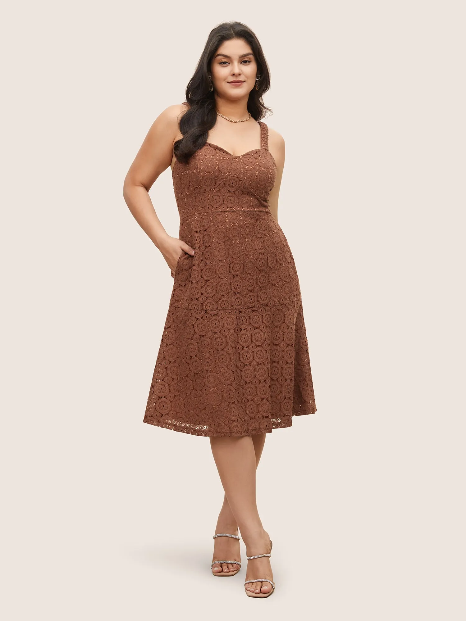 Solid Lace Geometric Hollow Out Cami Dress sold by Bloomchic product image thumbnail 2