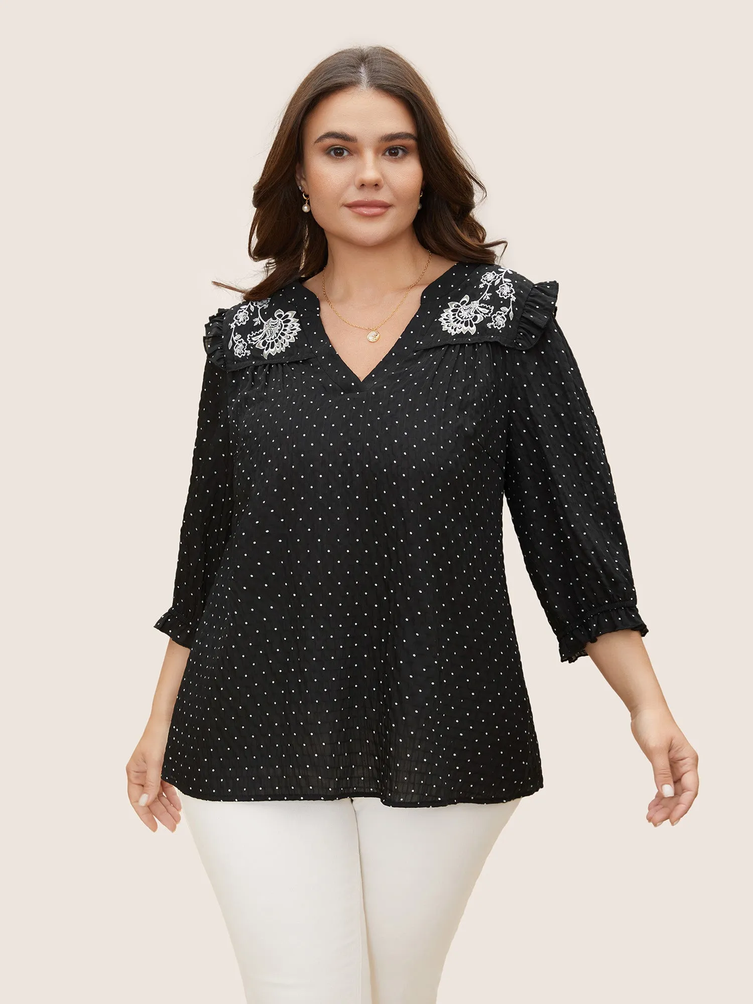 Ruffled Shoulders Embroided Blouse sold by Bloomchic product image thumbnail 4