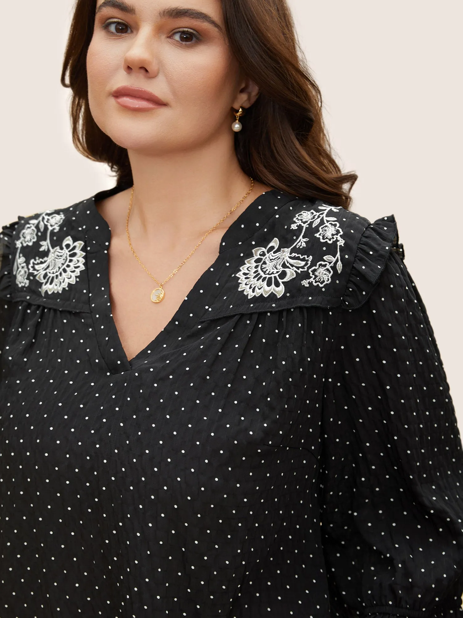 Ruffled Shoulders Embroided Blouse sold by Bloomchic product image thumbnail 2