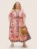 Boho Print V Neck Drawstring Dress sold by Bloomchic