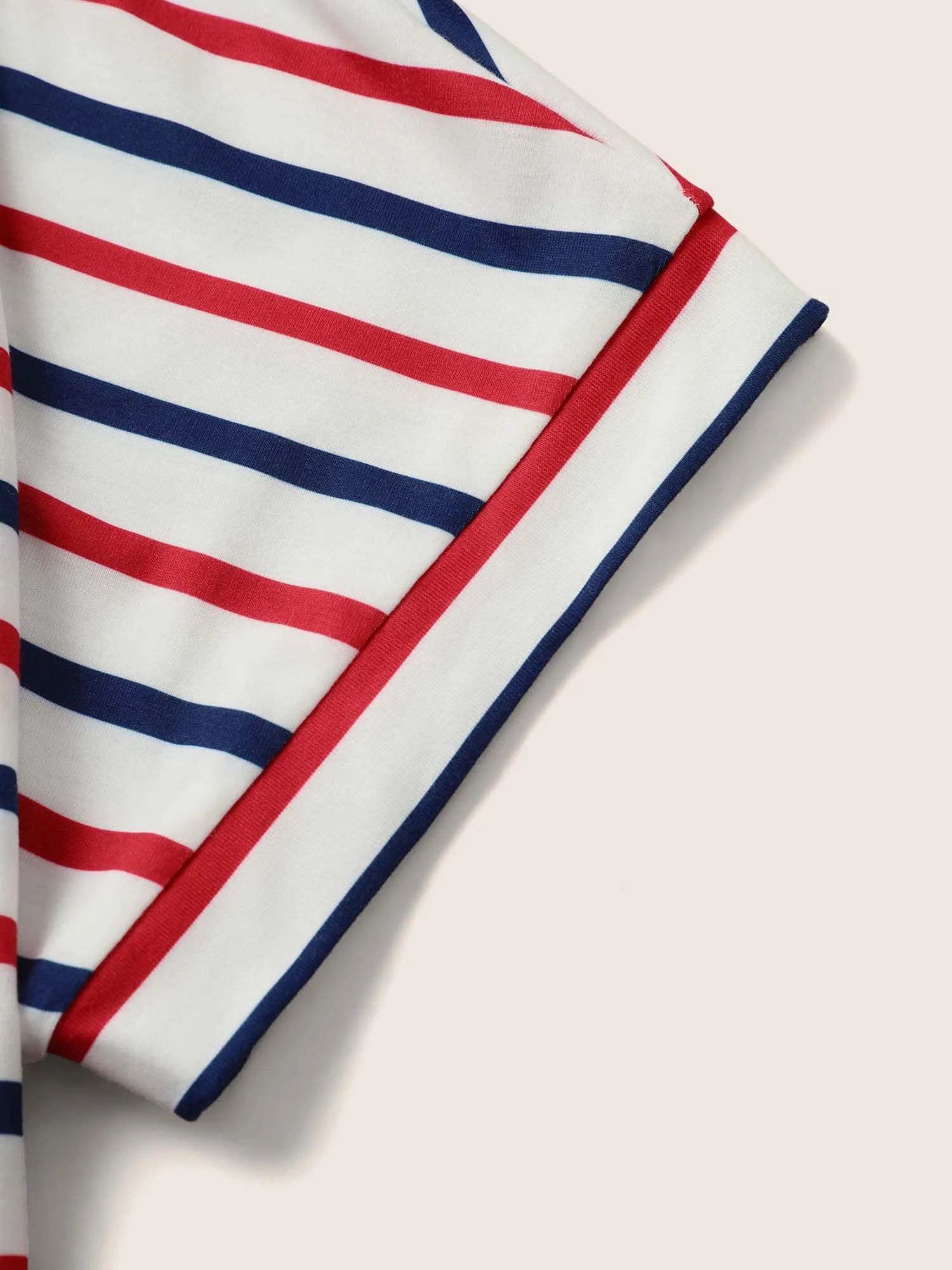 Crew Neck Contrast Striped Batwing Sleeve T-shirt sold by Bloomchic product image thumbnail 5