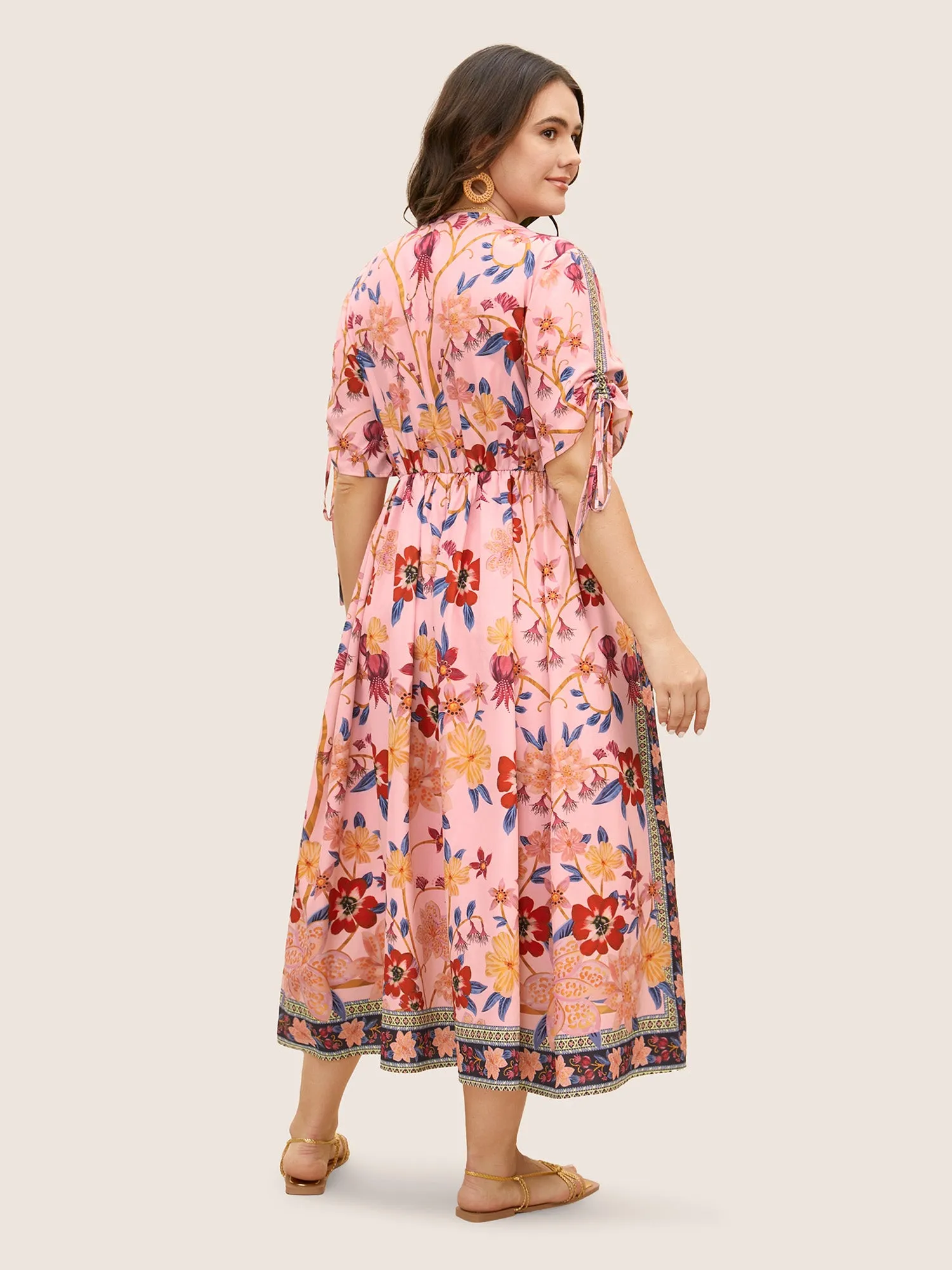 Boho Print V Neck Drawstring Dress sold by Bloomchic product image thumbnail 4