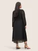 Solid Geometric Pocket Mesh Lantern Sleeve Belted Dress sold by Bloomchic