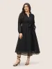 Solid Geometric Pocket Mesh Lantern Sleeve Belted Dress sold by Bloomchic