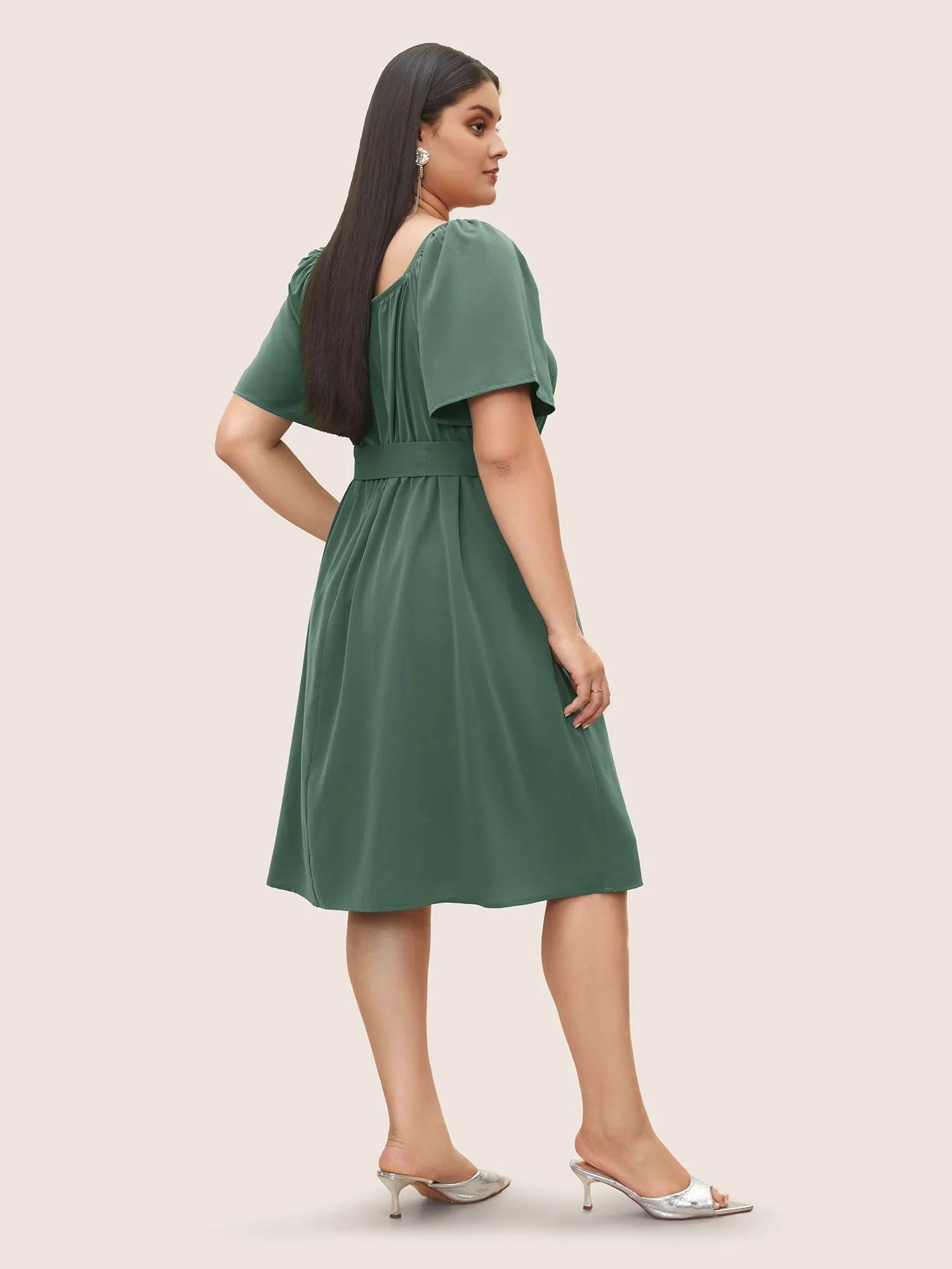 Anti-Wrinkle Square Neck Scalloped Trim Ruffle Sleeve Dress sold by Bloomchic product image thumbnail 3