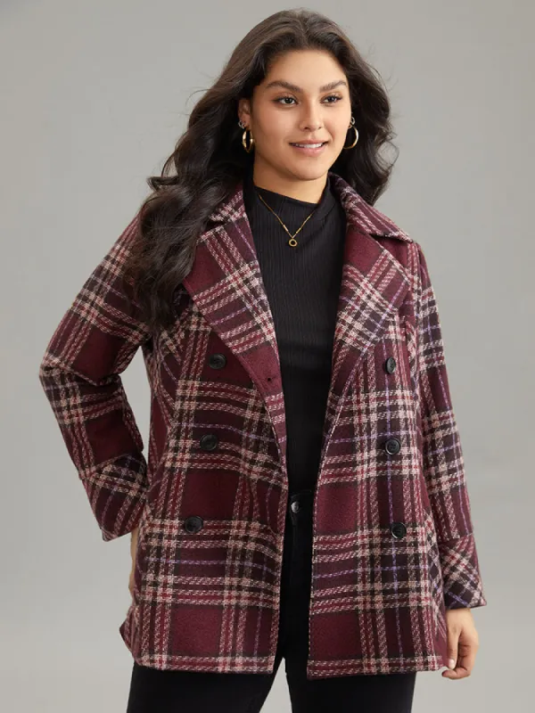 Plaid Lapel Collar Double Breasted Coat sold by Bloomchic