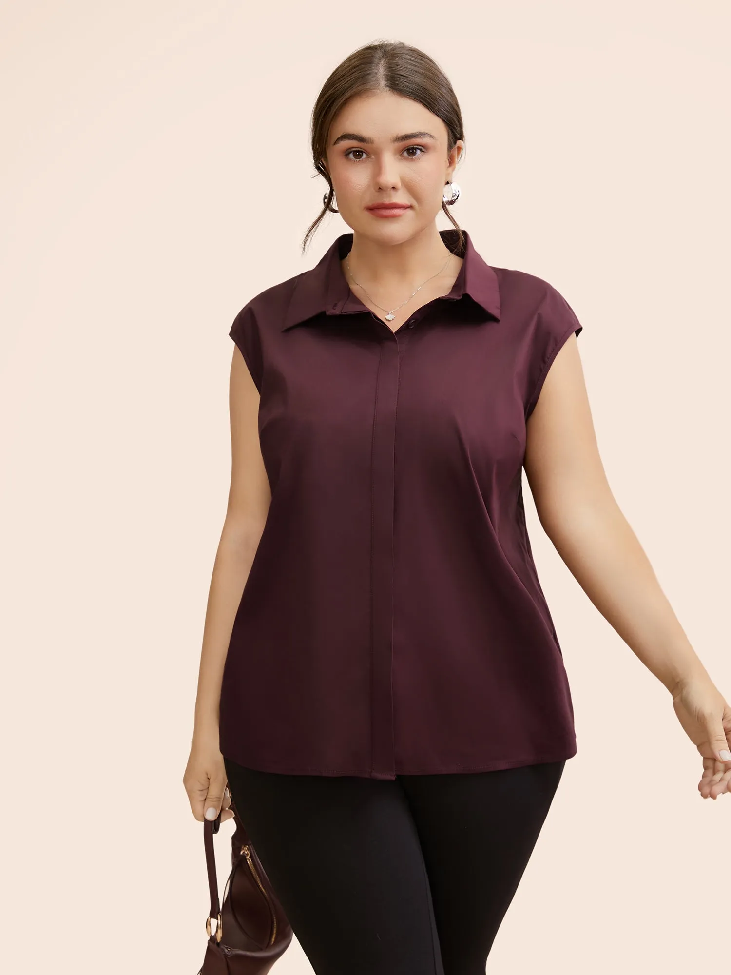 Stretch Woven Princess Seams Offsleeves Blouse sold by Bloomchic
