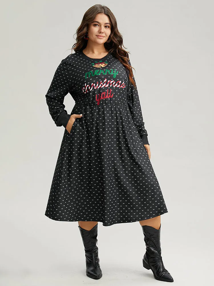 Christmas Letter Print Pocket Elastic Waist Dress sold by Bloomchic product image thumbnail 5