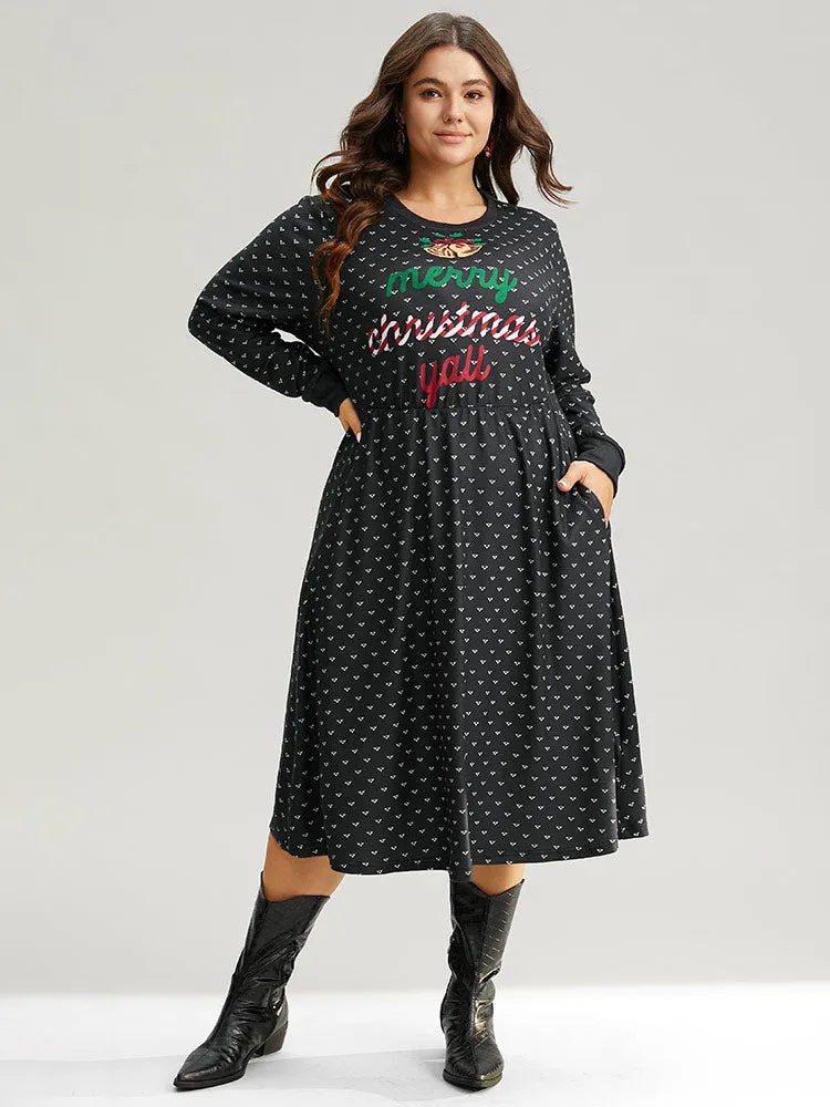 Christmas Letter Print Pocket Elastic Waist Dress sold by Bloomchic product image thumbnail 2