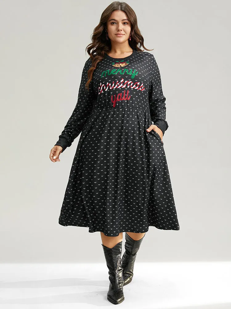 Christmas Letter Print Pocket Elastic Waist Dress sold by Bloomchic product image thumbnail 3