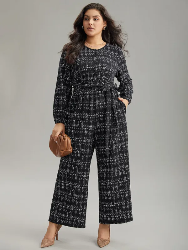 Textured Button Up Elastic Waist Belted Jumpsuit sold by Bloomchic