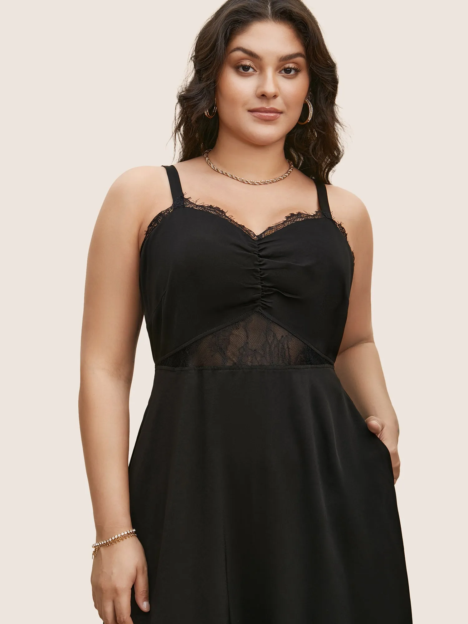 Crochet Lace Mesh Ruched Cami Dress sold by Bloomchic product image thumbnail 5