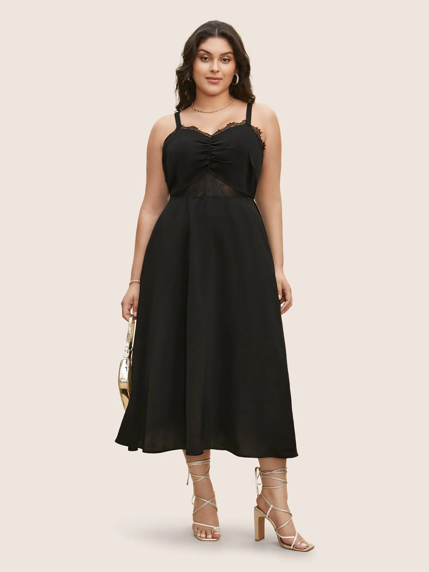 Crochet Lace Mesh Ruched Cami Dress sold by Bloomchic product image thumbnail 2