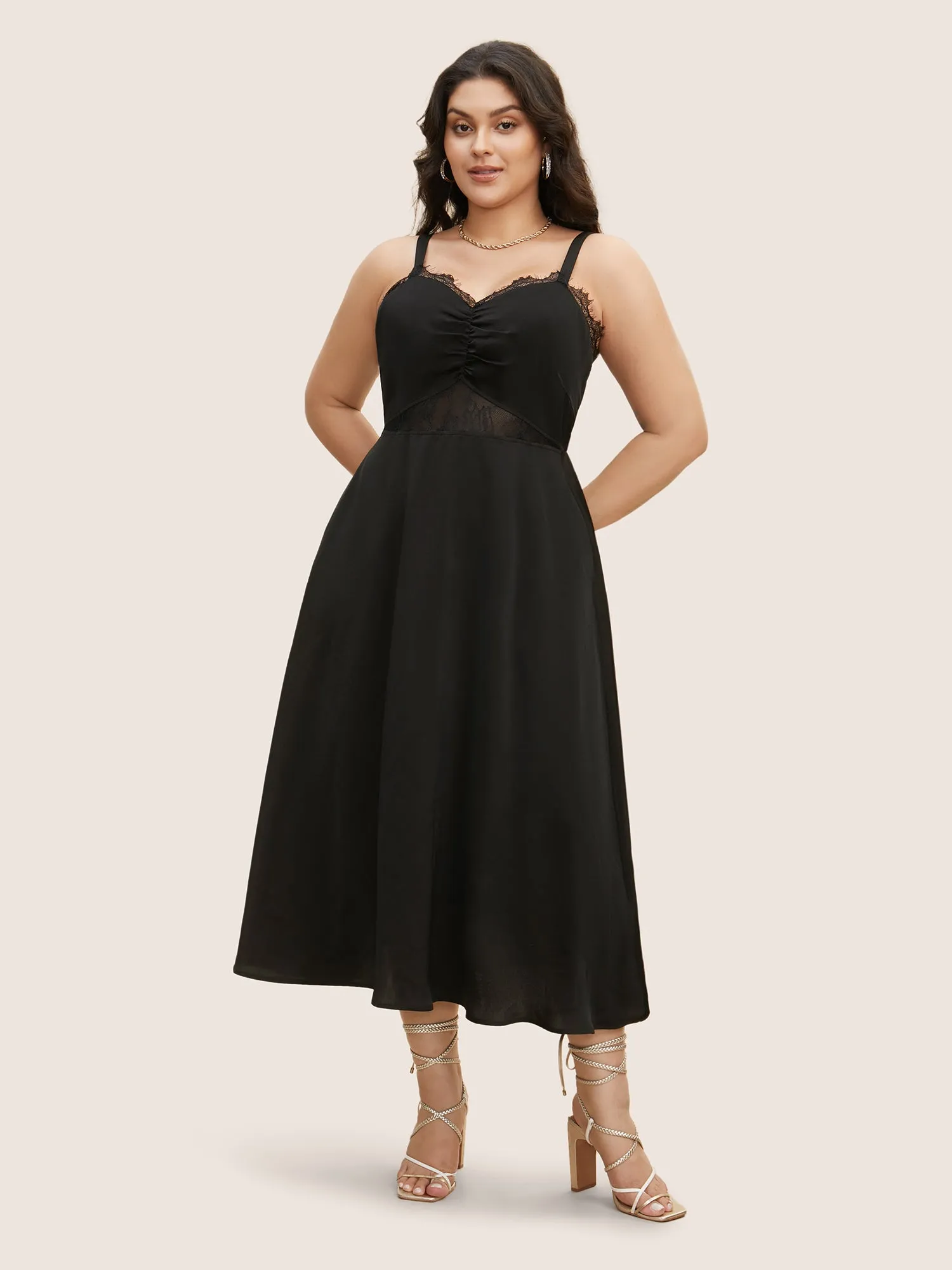 Crochet Lace Mesh Ruched Cami Dress sold by Bloomchic product image thumbnail 3