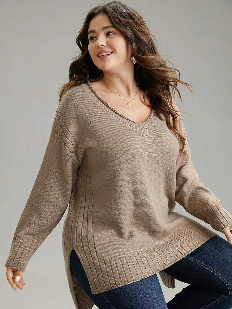 Solid Split Side High Low Hem Pullover sold by Bloomchic