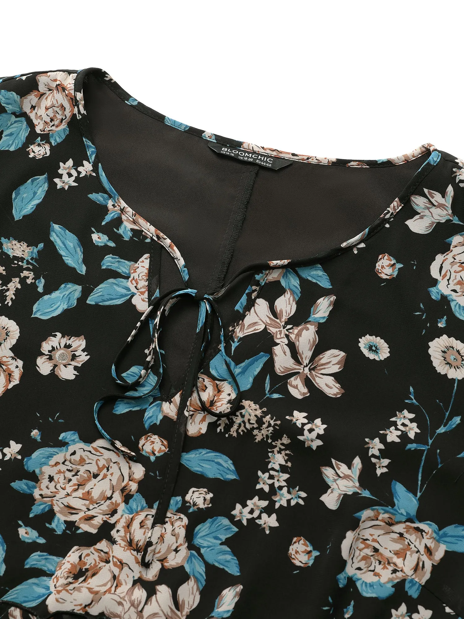 Chiffon Floral Print Ties Flutter Trim Blouse sold by Bloomchic product image thumbnail 5