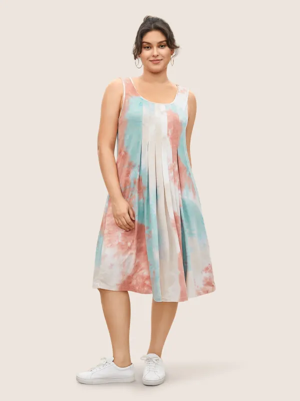 Tie Dye Pleated Sleeveless Pocket Dress sold by Bloomchic