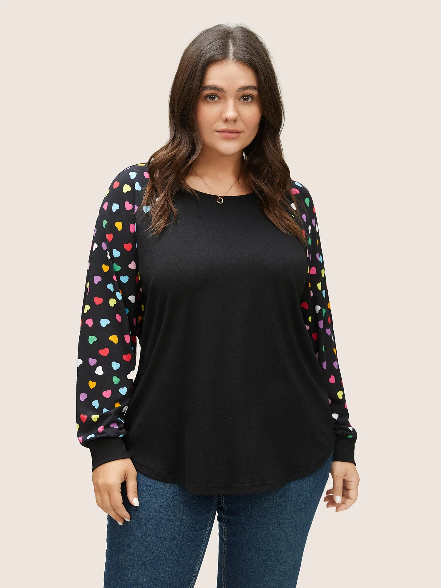 Colour Heart Print Raglan Sleeve T-shirt sold by Bloomchic