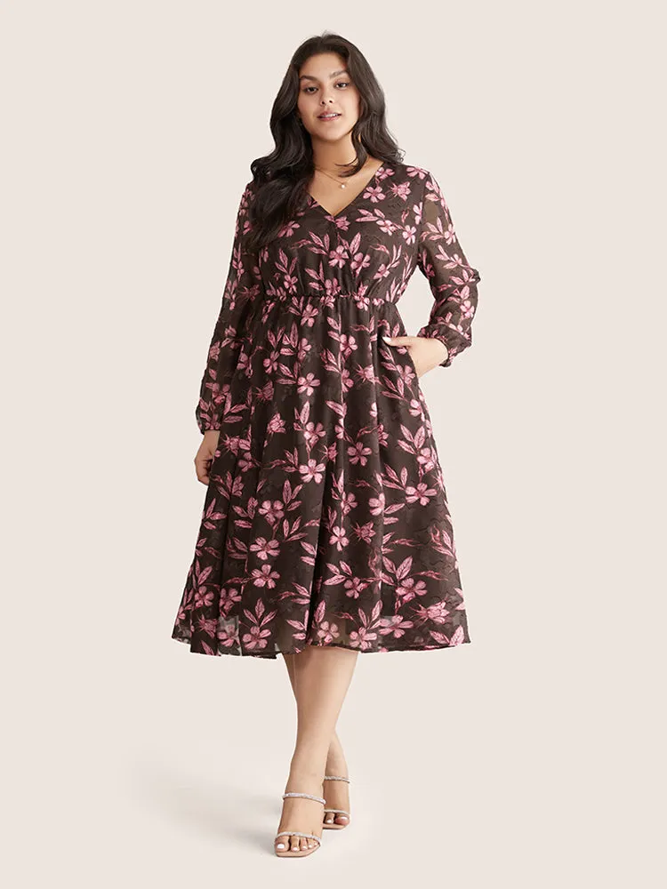 Floral Mesh Patchwork Lantern Sleeve Wrap Dress sold by Bloomchic product image thumbnail 2