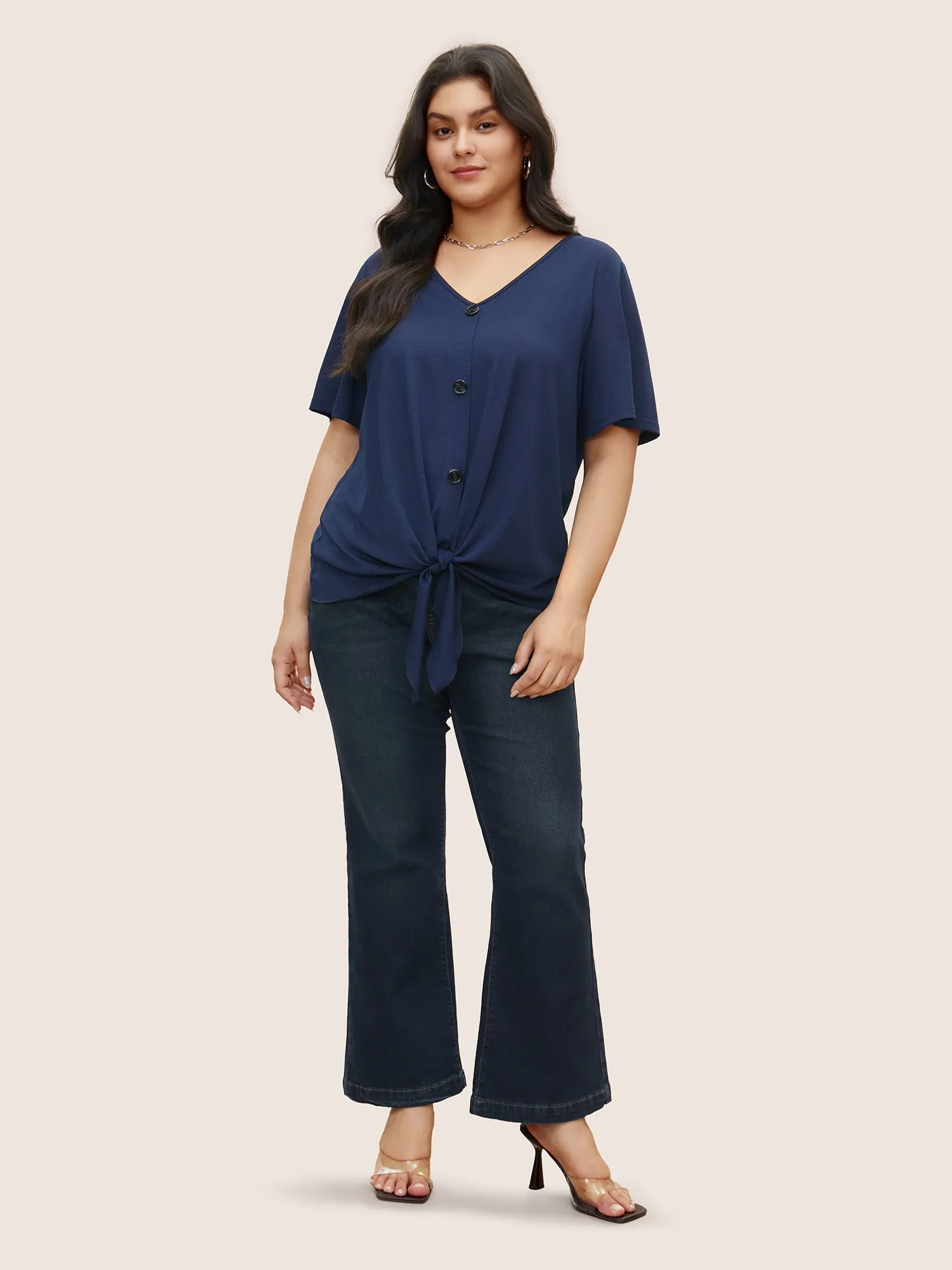 Plain Twist Front Button Detail T-shirt sold by Bloomchic product image thumbnail 3