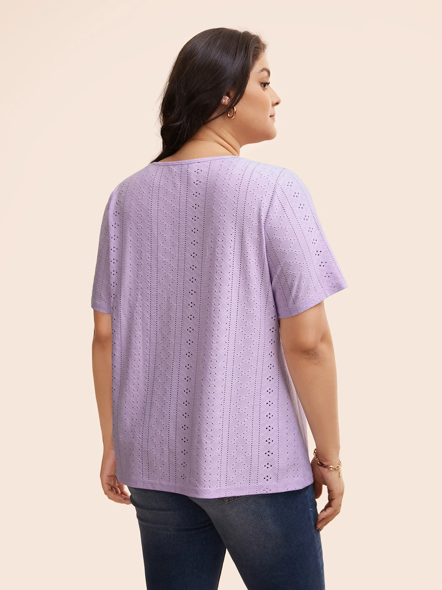 Solid Round Neck Broderie Anglaise T-shirt sold by Bloomchic product image thumbnail 2