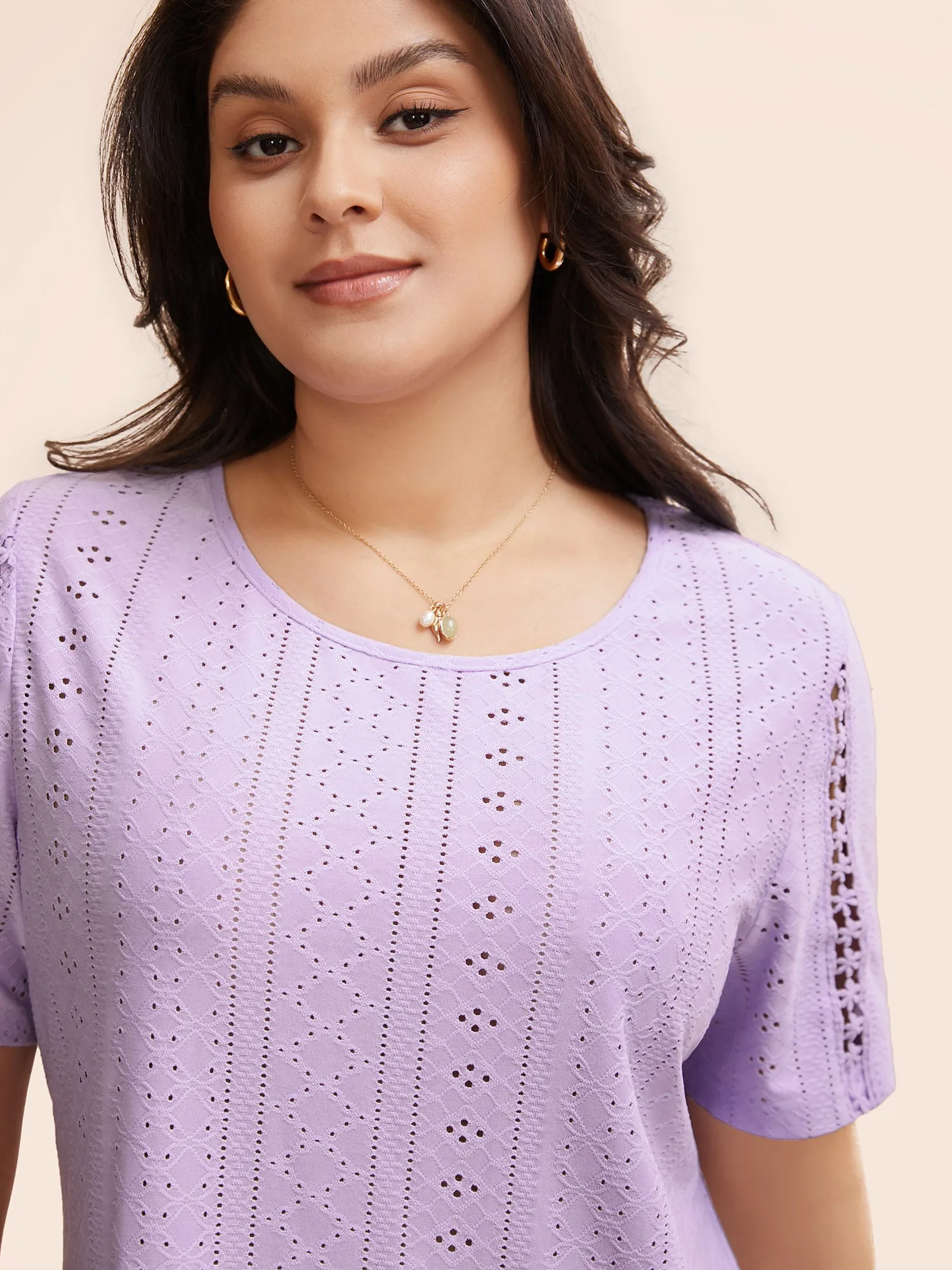 Solid Round Neck Broderie Anglaise T-shirt sold by Bloomchic product image thumbnail 4