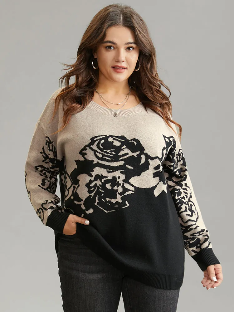 Supersoft Essentials Rose Jacquard Contrast Pullover sold by Bloomchic