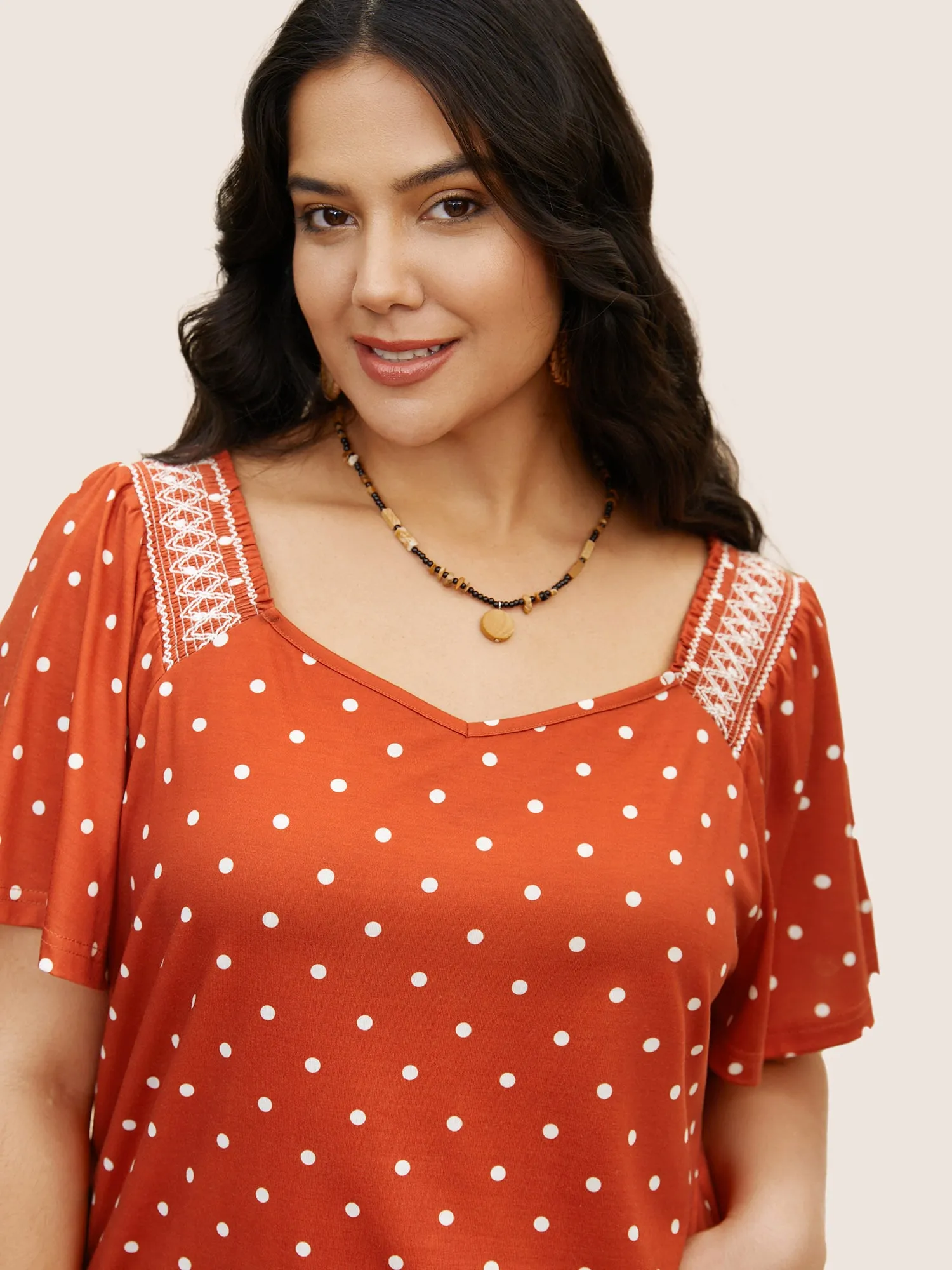 Polka Dot Heart Neckline Shirred Ruffles T-shirt sold by Bloomchic product image thumbnail 4