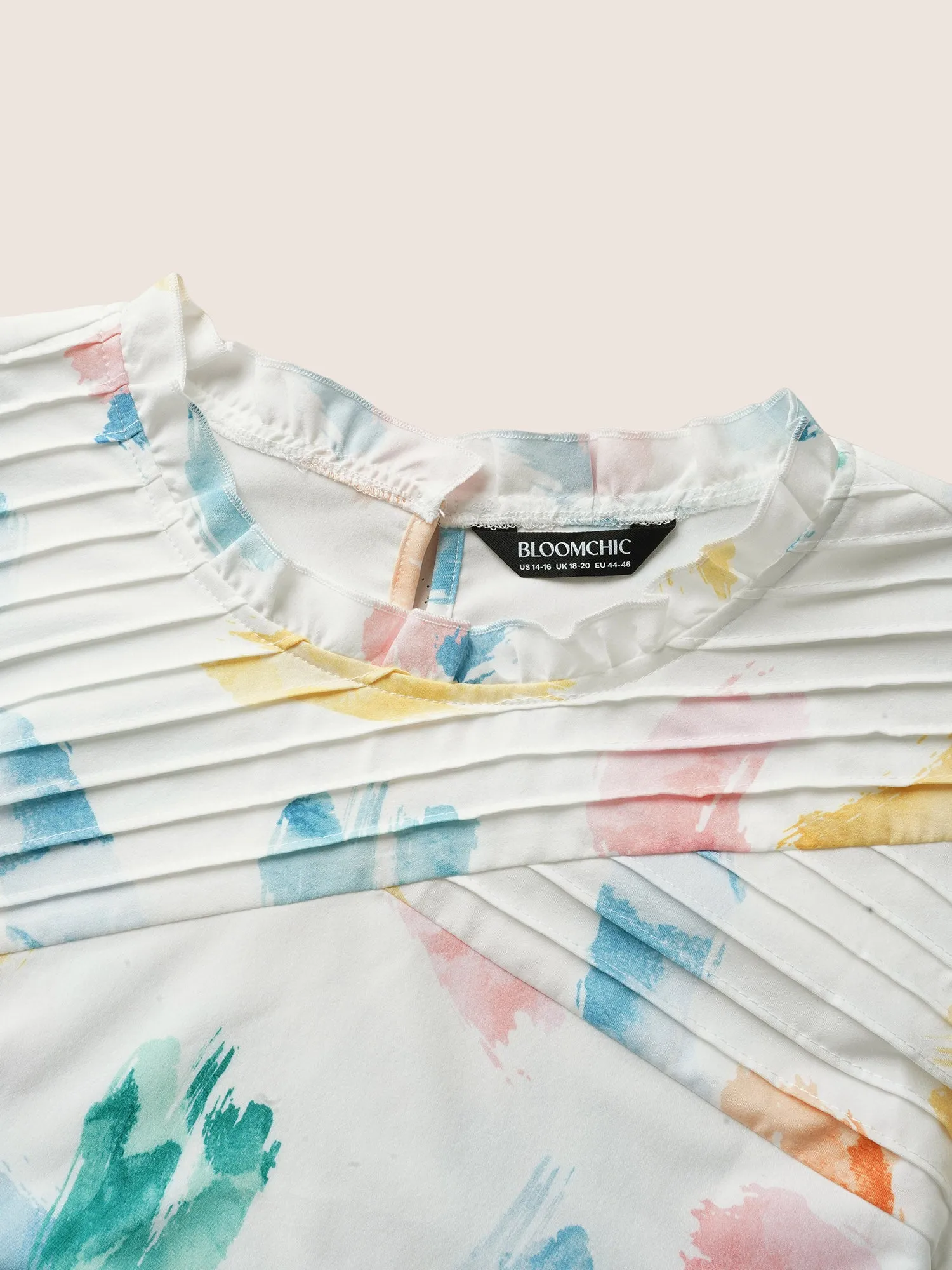 Brush Print Pleated Ruffle Cap Sleeve Blouse sold by Bloomchic product image thumbnail 5