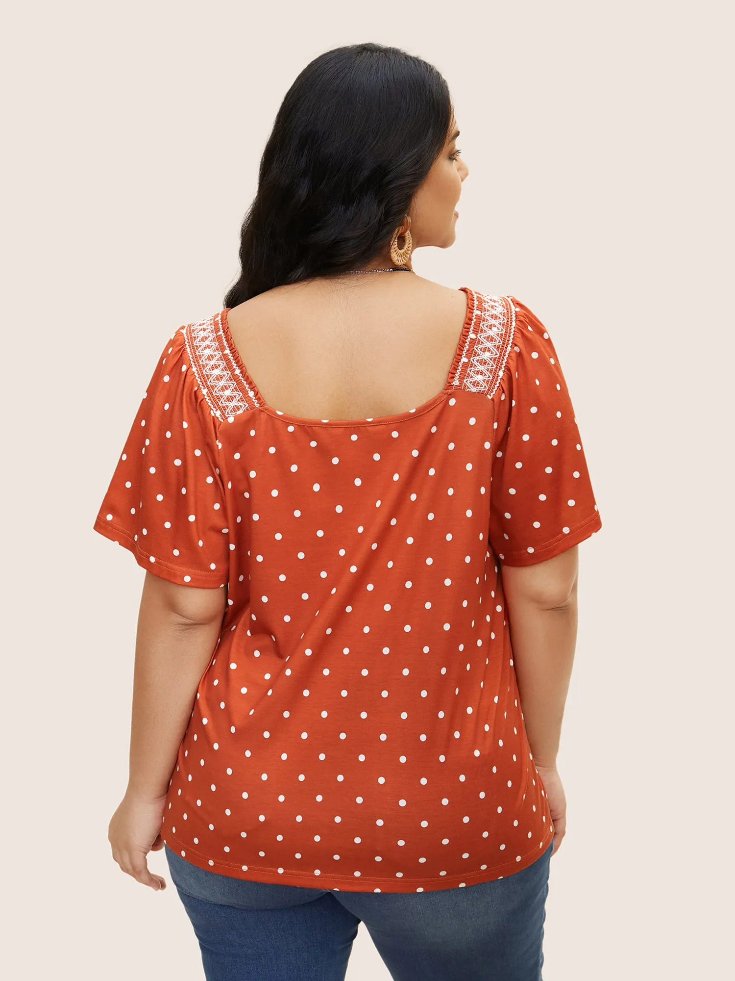 Polka Dot Heart Neckline Shirred Ruffles T-shirt sold by Bloomchic product image thumbnail 3
