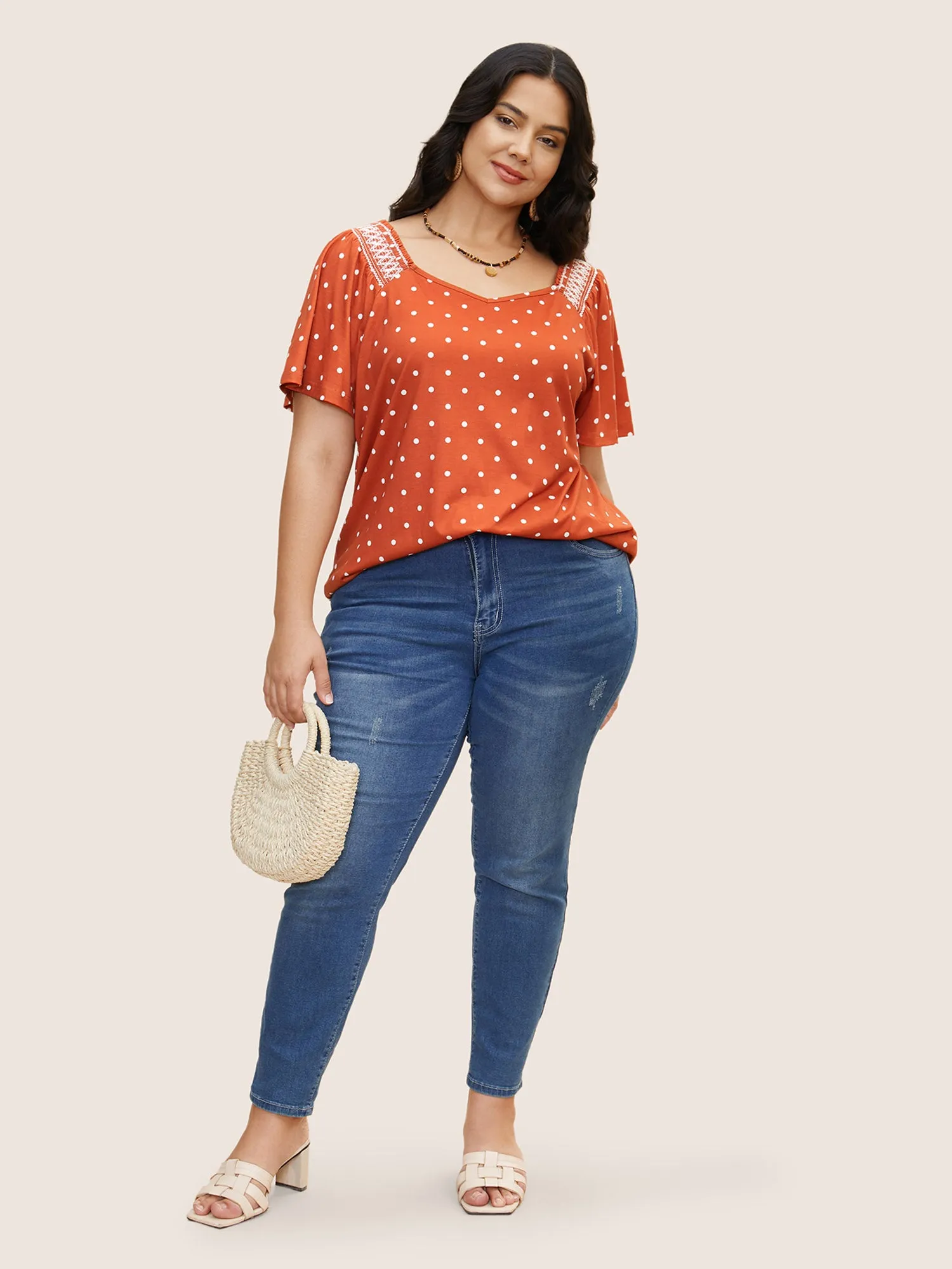 Polka Dot Heart Neckline Shirred Ruffles T-shirt sold by Bloomchic product image thumbnail 2