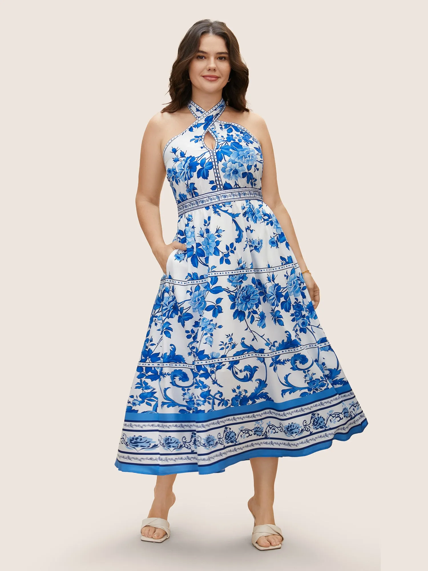 Boho Print Halter Neck Shirred Tie Knot Dress sold by Bloomchic product image thumbnail 2